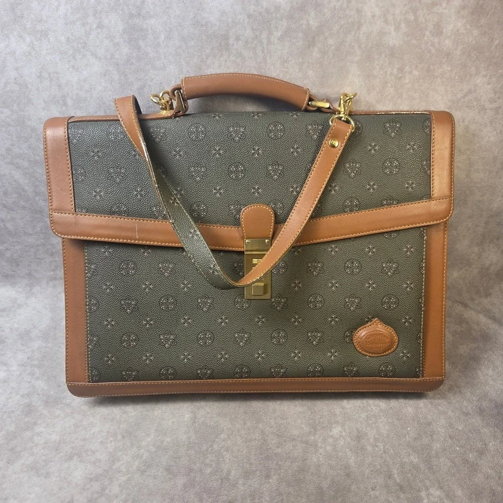 Christian Raguerre Italy Vintage Briefcase Olive Green Tan Leather Amiet Lock